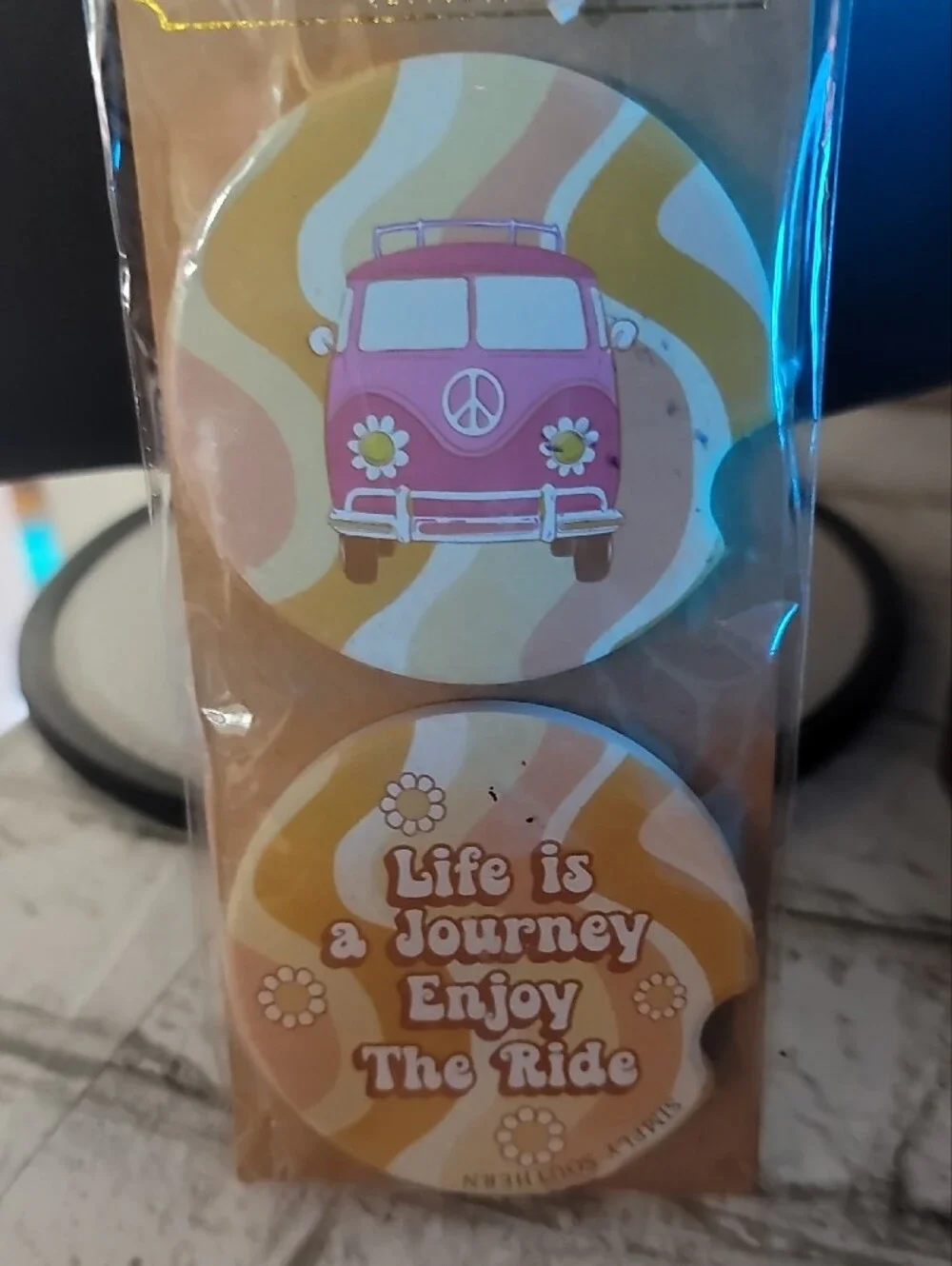 Simply Southern Pink Camper Phone Grip Set with Yellow & Cream Swirl